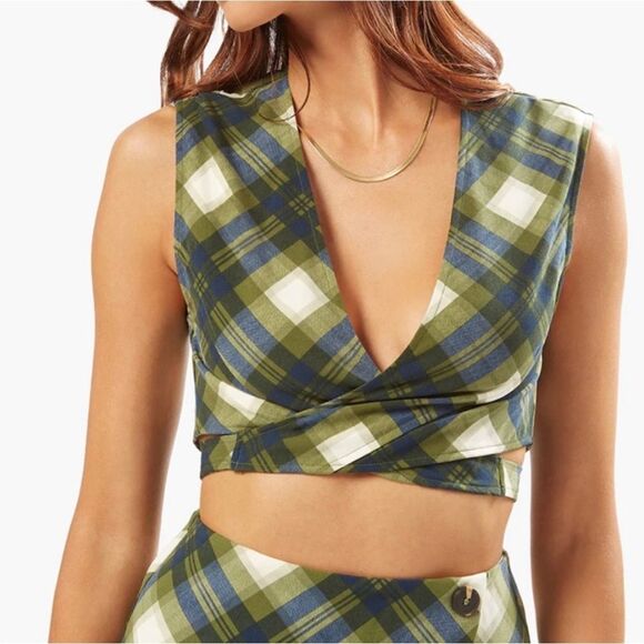 WeWoreWhat Tops - Weworewhat Tie Back Vintage Plaid crop Wrap Top size large NWT